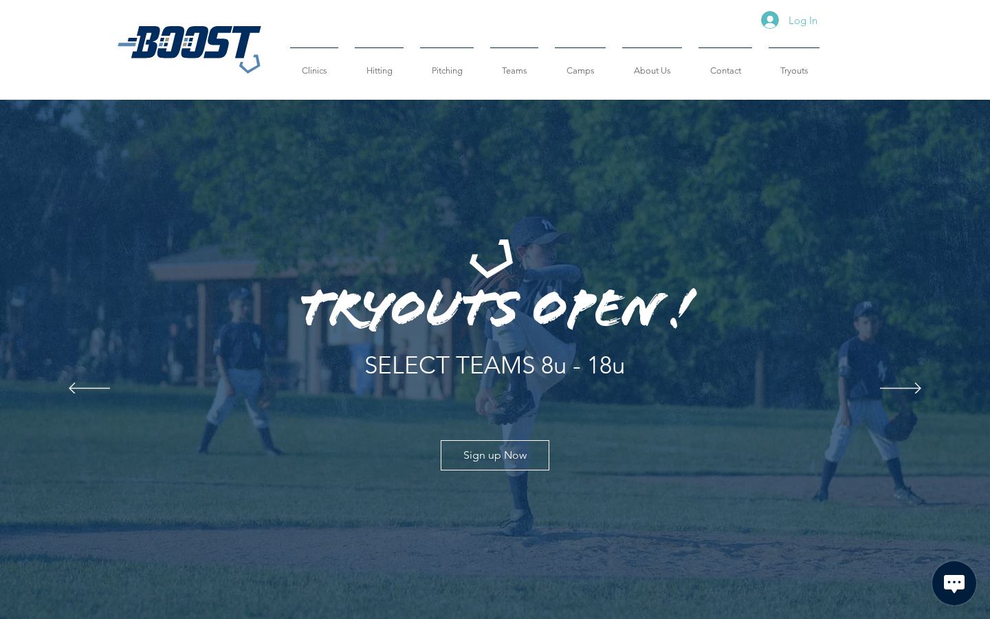 Boost Baseball website screenshot